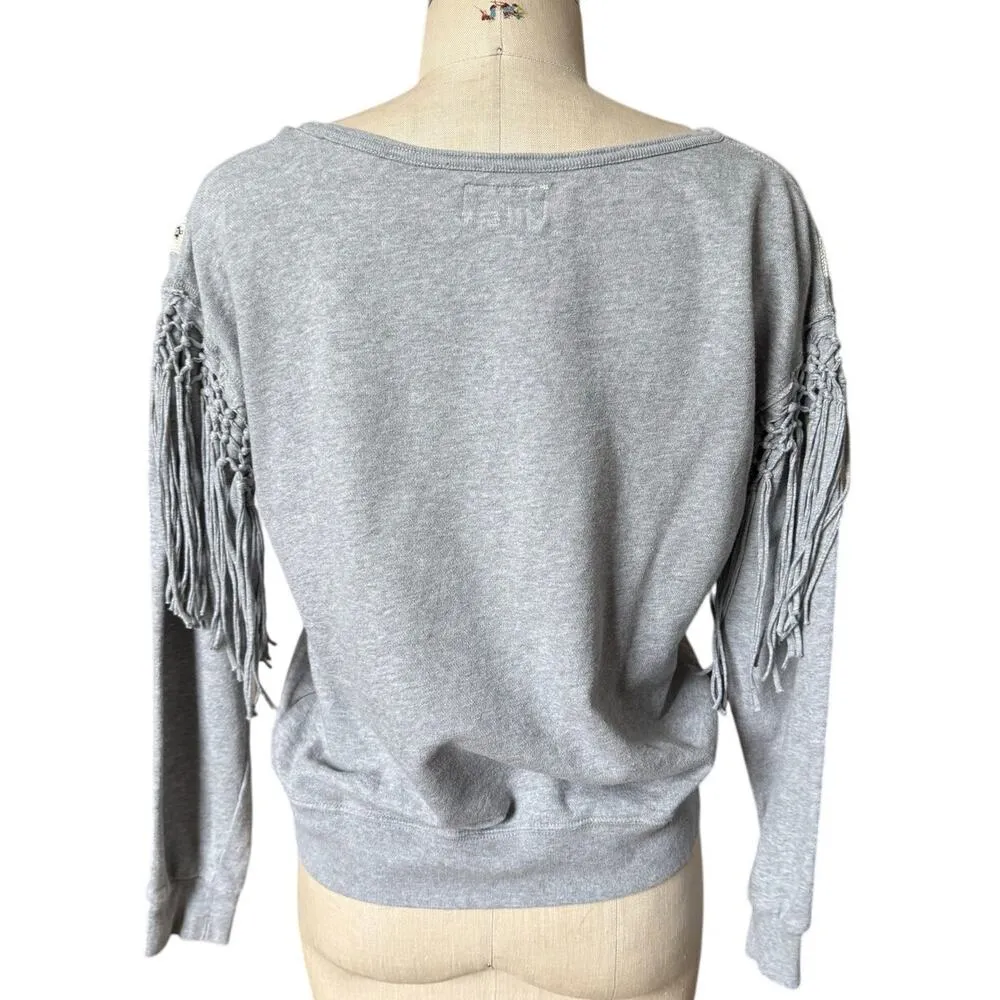 Ralph Lauren Denim & Supply Gray Fringe & Beaded Trim Sweatshirt Top Size Small - Image 4