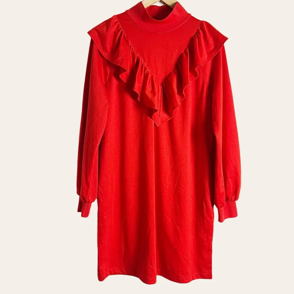 Who What Wear Red Long Sleeve Ruffled Mock Neck Sweater Dress Size L - Image 4