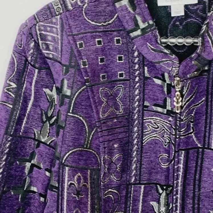 Dressbarn Purple Printed Zip Up Jacket - Image 2