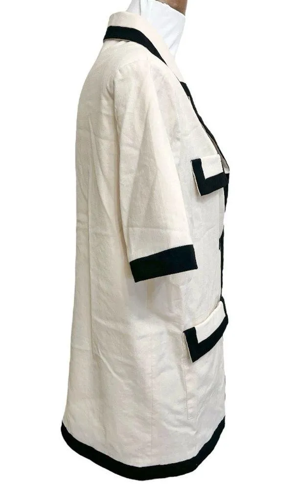 KISSIS STUDIO Cream Black Short Sleeves Vintage Button Loose Fit Blazer size S - Image 4