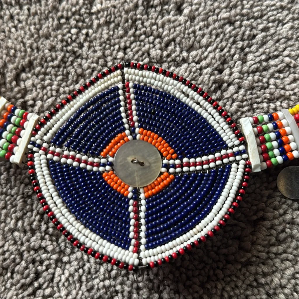 Vintage Traditional Maasai Beaded African Collar Red - Image 4