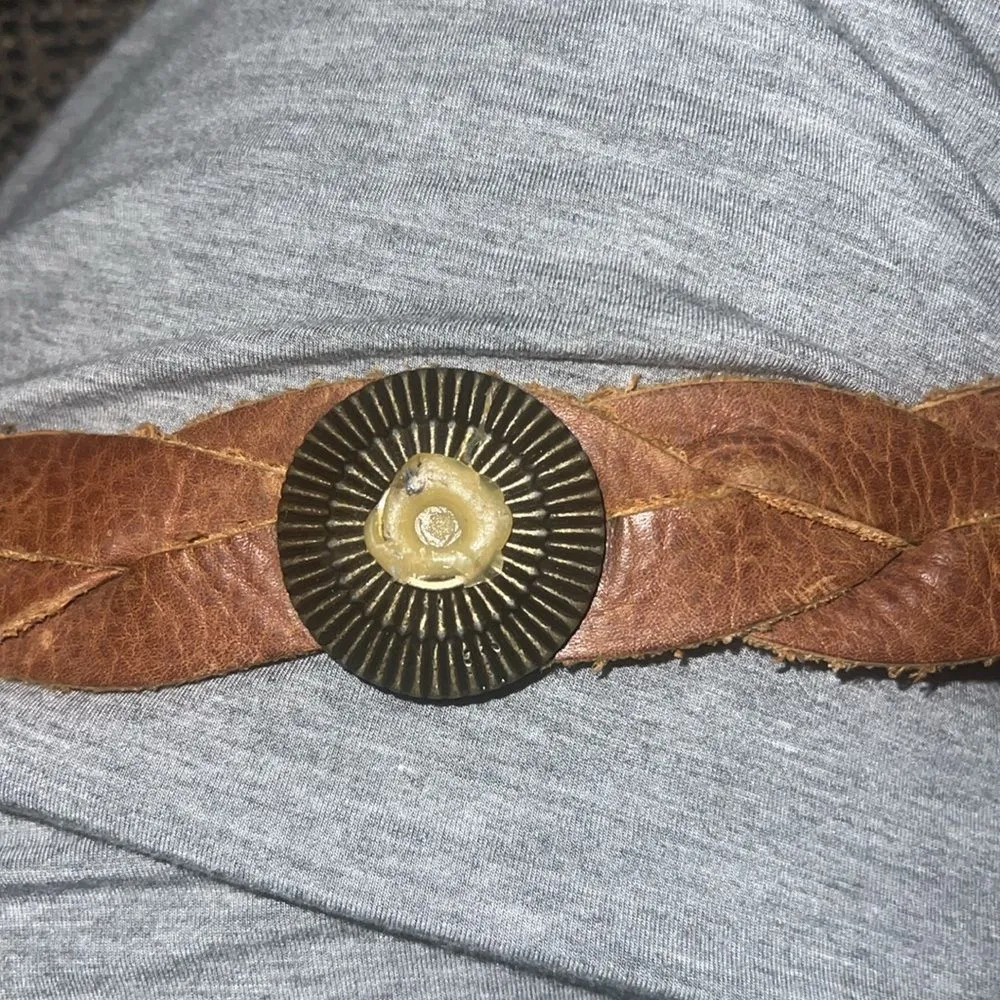 ✨Bebe cognac braided leather belt with turquoise details sz s/m✨ - Image 9