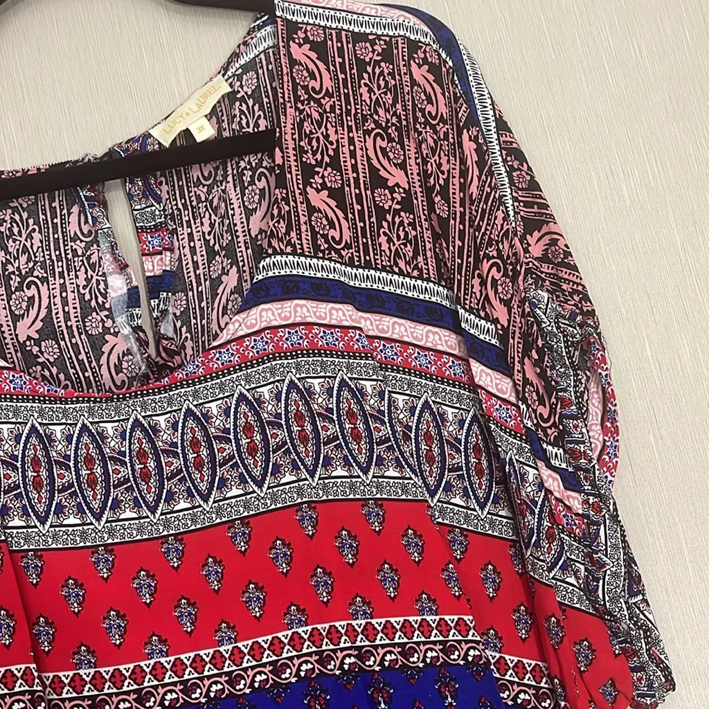 🟢 Lucy & laurel boho multi color blue red print 3x plus top - Image 3