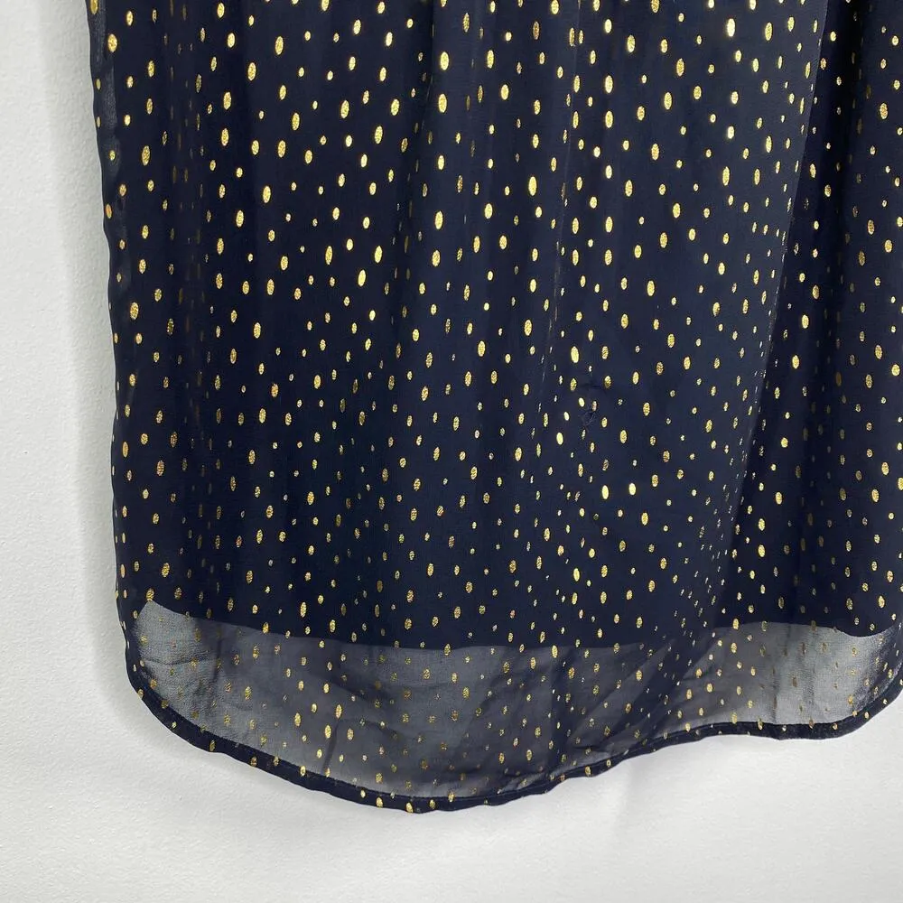 Ann Taylor Blouse Women Medium Blue Polka Dot Sleeveless Office Career Work - Image 3