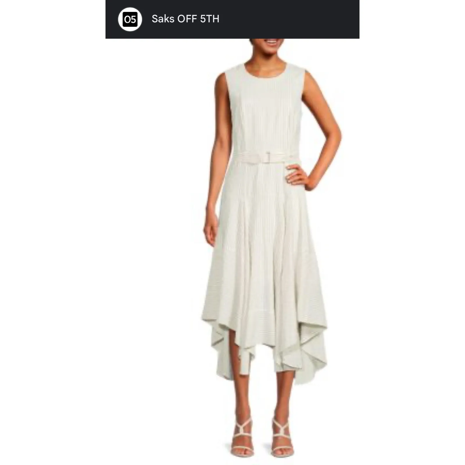 Saks off 5th sz 14 Calvin Klein Striped Flowy Handkerchief Hem Midi Dress Lined - Image 2