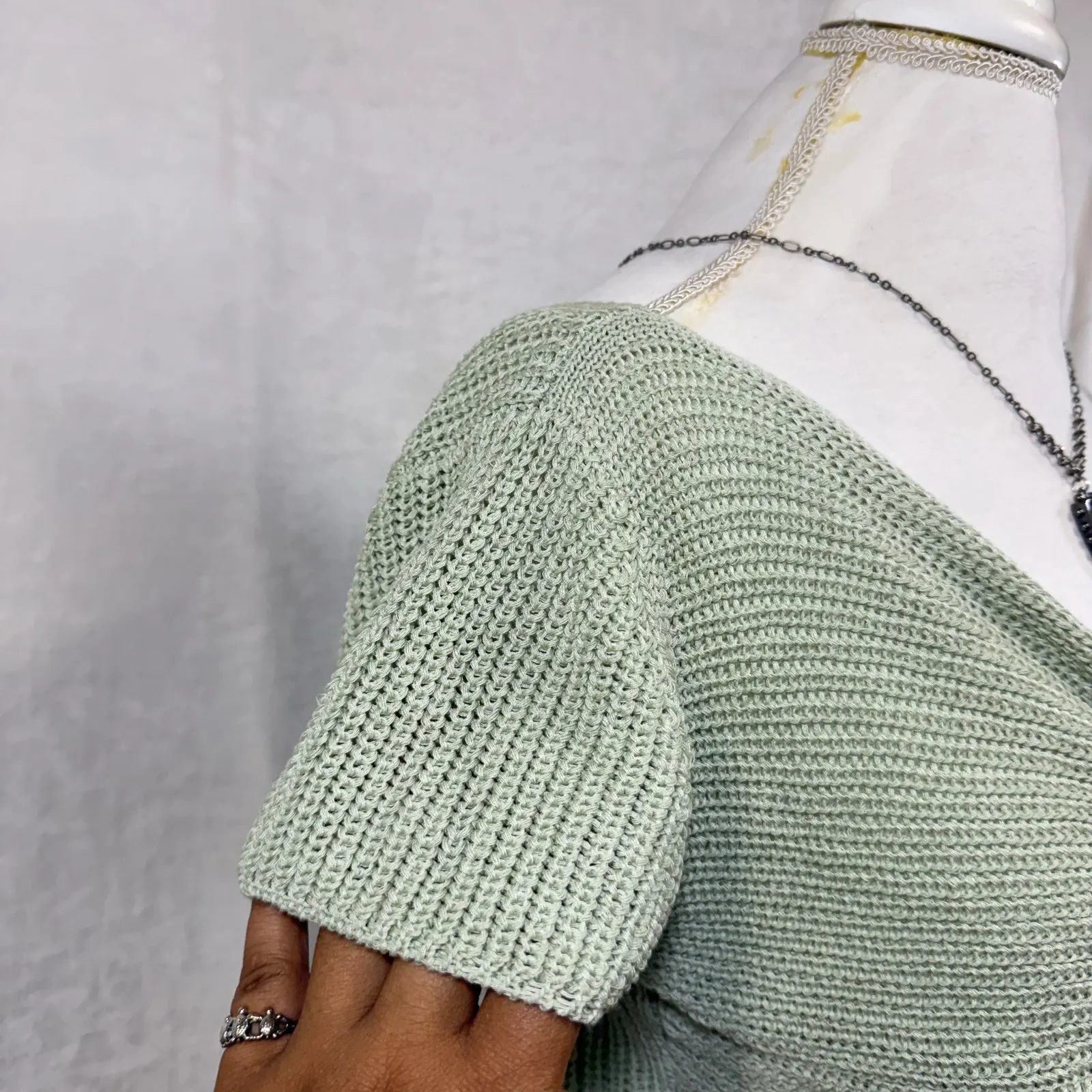 Active USA L Knit Twist Front Cropped Sage Green SoftGirl Y2K Cottage Minimalist - Image 2