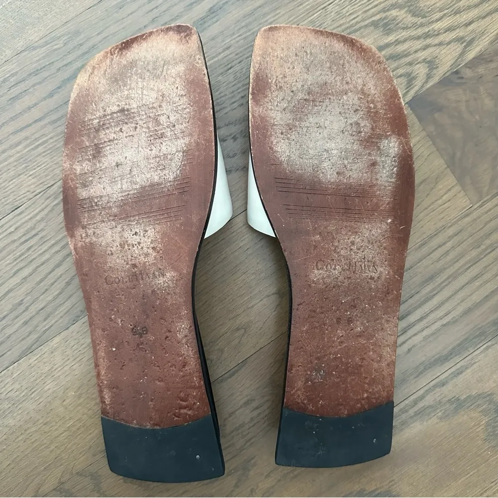 Vintage Cole Haan Japanese Asymmetrical Platform Leather Sandal White Black 9B - Image 7