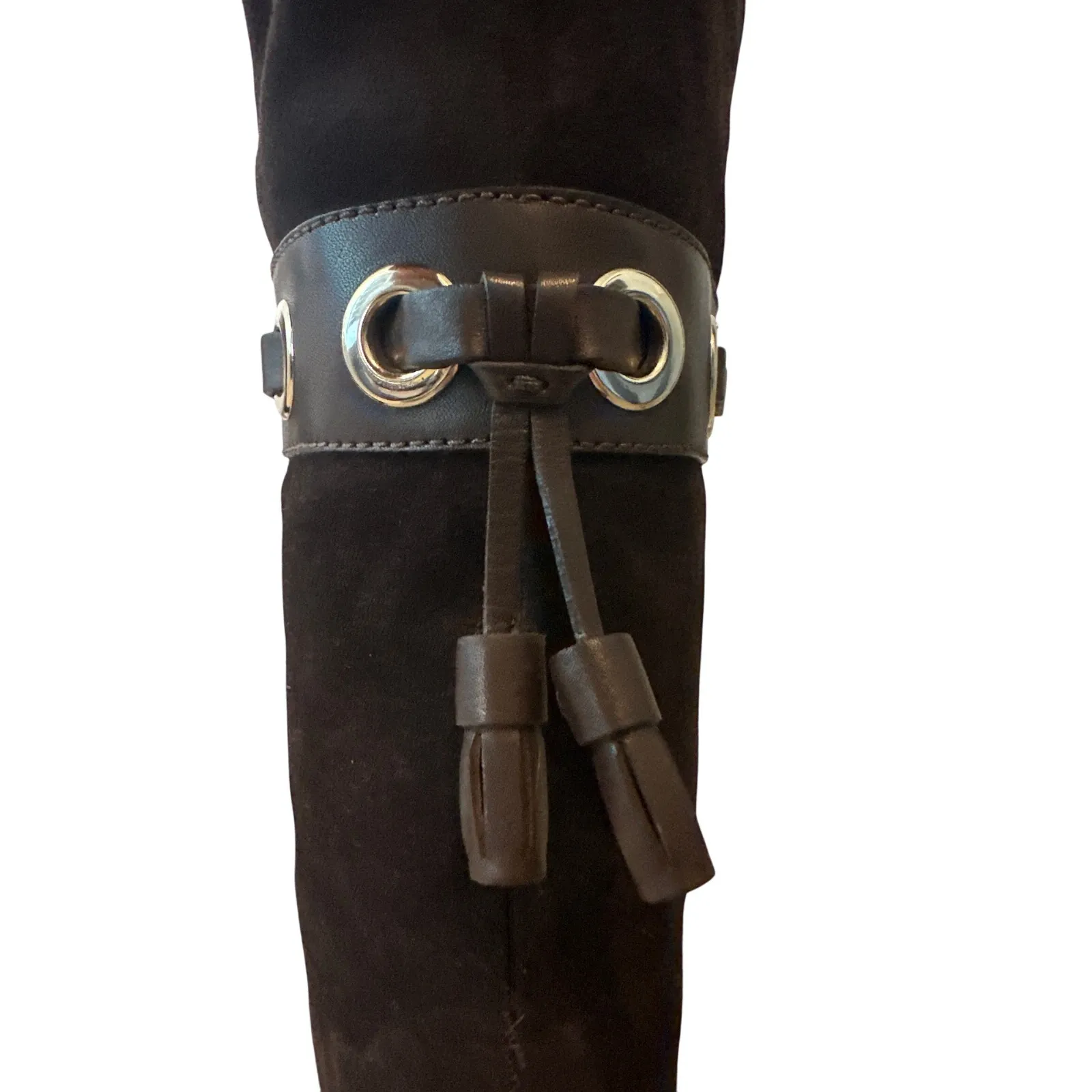 Gucci Dark Brown Suede Leather Fur Lined Tassel Knee Winter High Boots Size 6.5 - Image 15