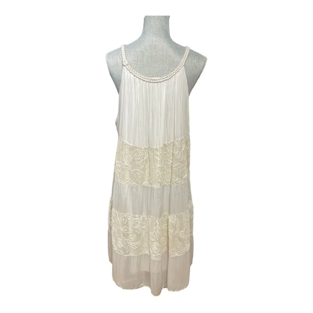 Tempo Paris Womens Size Medium Floral Embroidered Silk Dress Ivory 
Italy Eyelet - Image 4