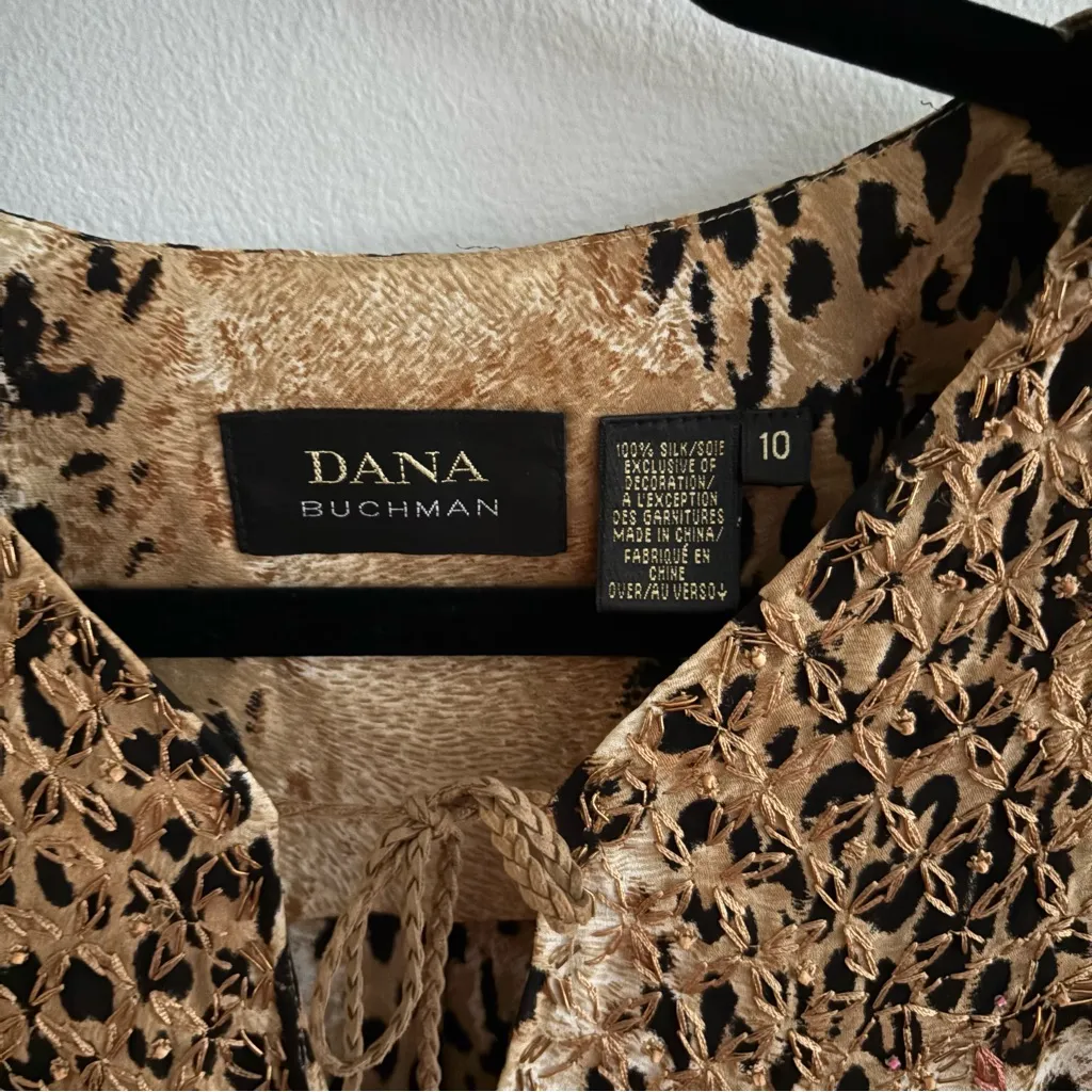 Dana Buchman Animal Print Silk Blouse with Embroidery - Image 5