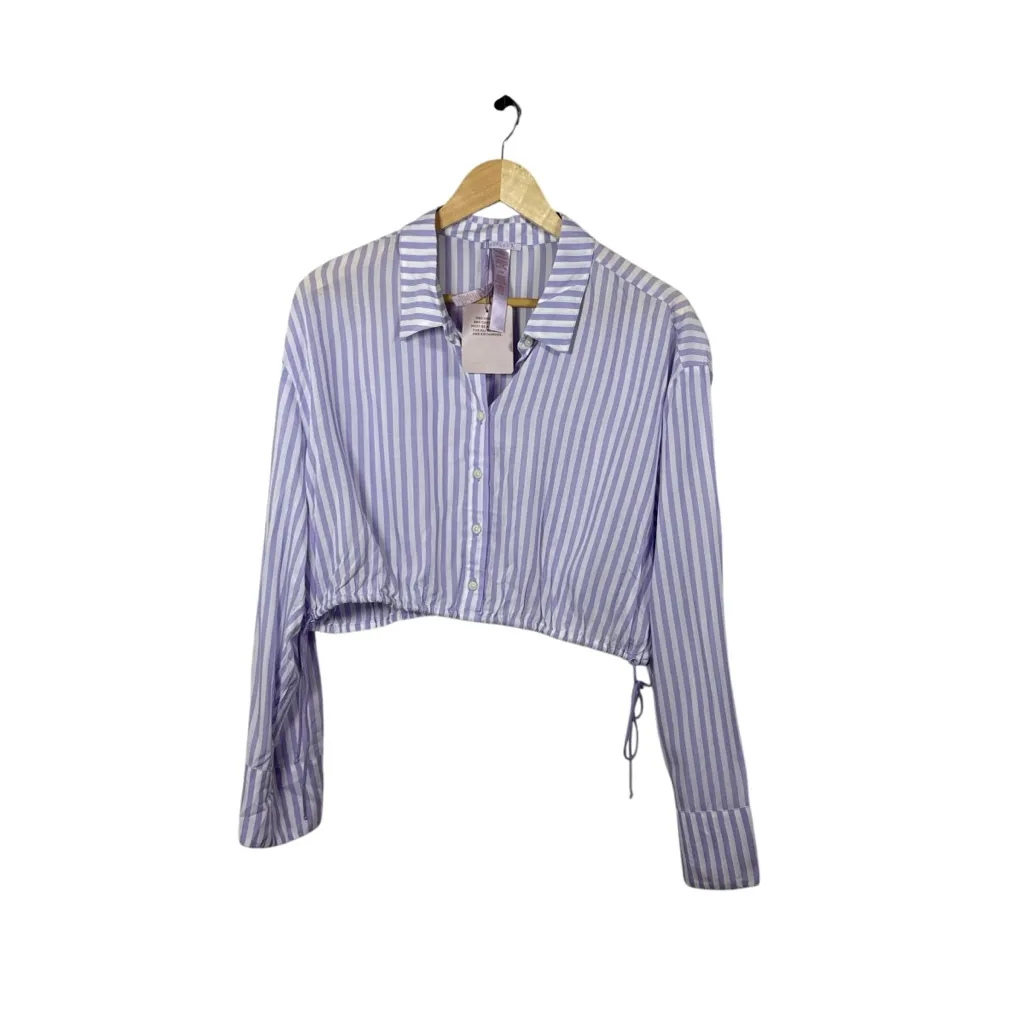 NWT Savage Fenty Coastal Stripe Woven Voile Sleep Crop Drawstring Lavender XL Purple - Image 2