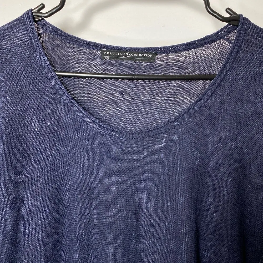 PERUVIAN CONNECTION Pima Cotton Linen Dolman Sleeve Tunic Top Navy Blue Sz Small - Image 2