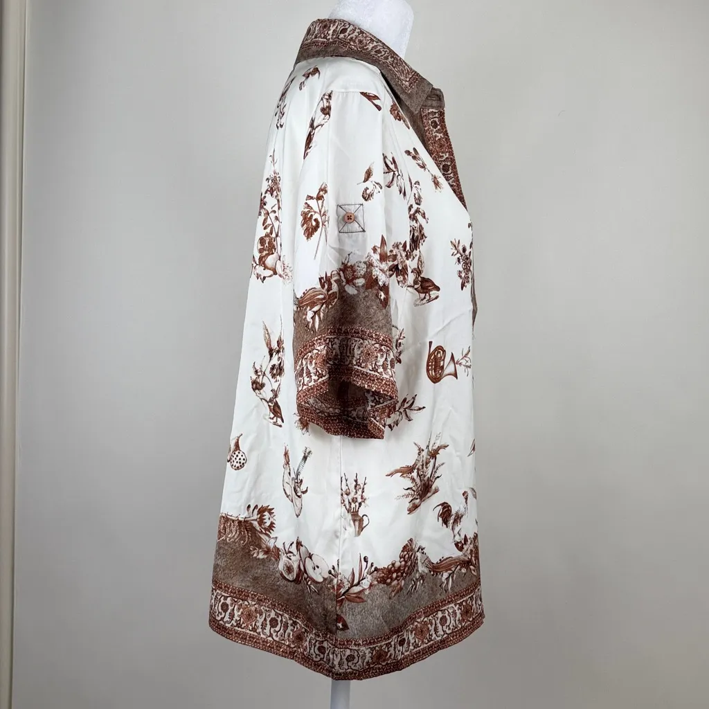 Rachel Zoe Satin Short Sleeve Button Down Collared Blouse Shirt Boho Brown Small - Image 4