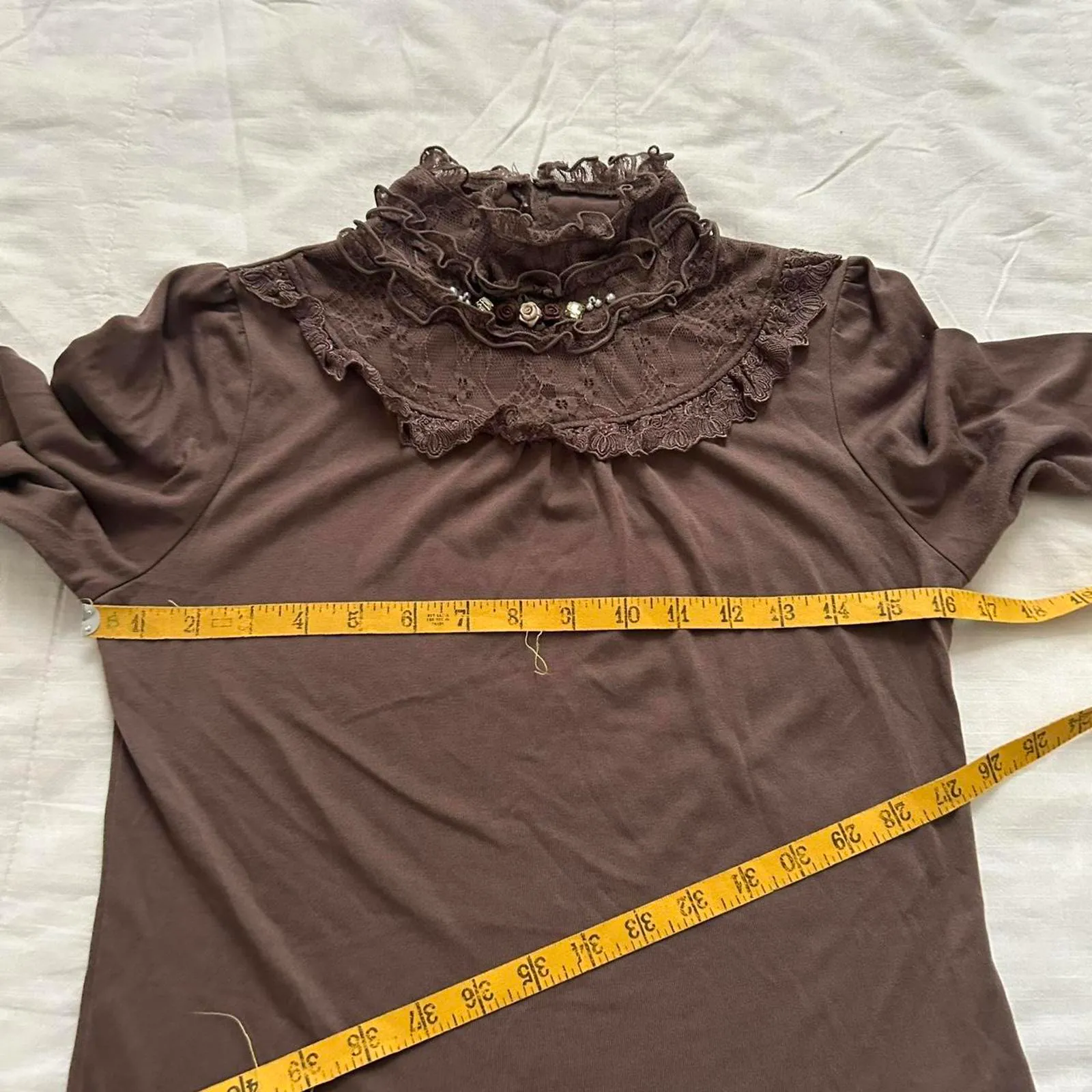 Axes Femme Brown long sleeve blouse lace high neck turtleneck Size medium - Image 6