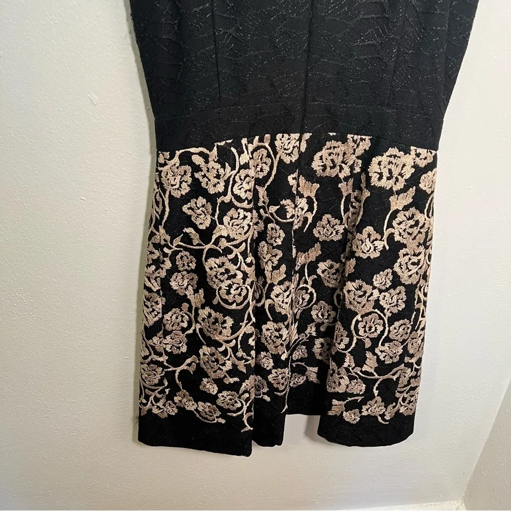 Gianni Bini Jasmine Black and Gold Embroidered Lace A-Line Mini Dress - Image 12