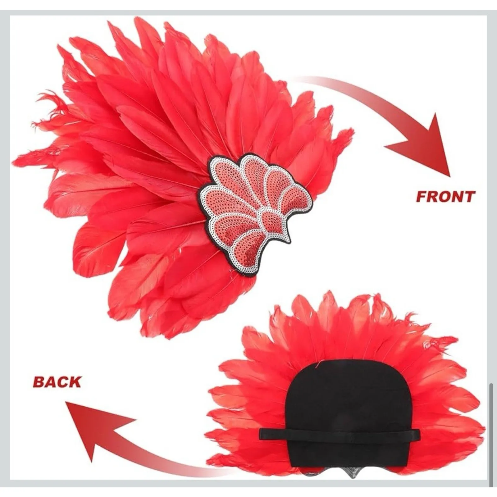 Carnival Feather Headpiece Showgirl Sequin Headband Feastival Party Red - Image 2