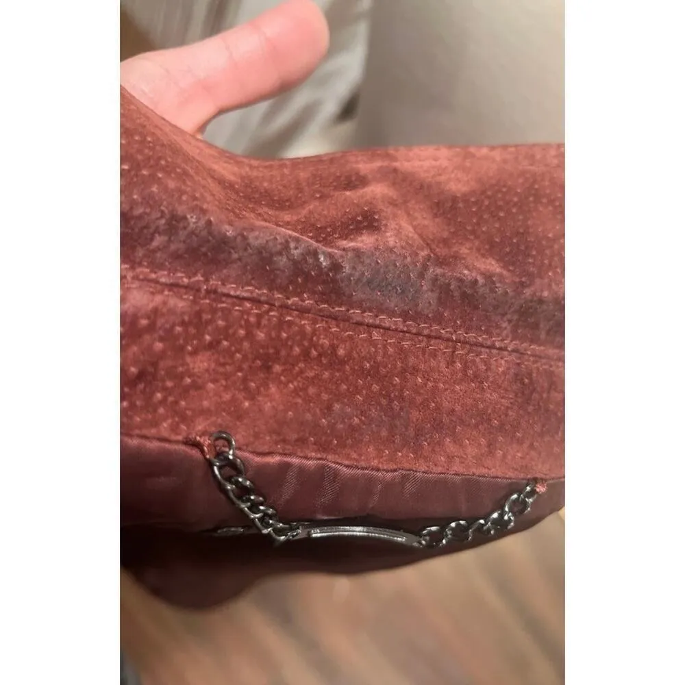 Womens Express Suede Motocycle Jacket S Wine Red Burgundy - Image 11