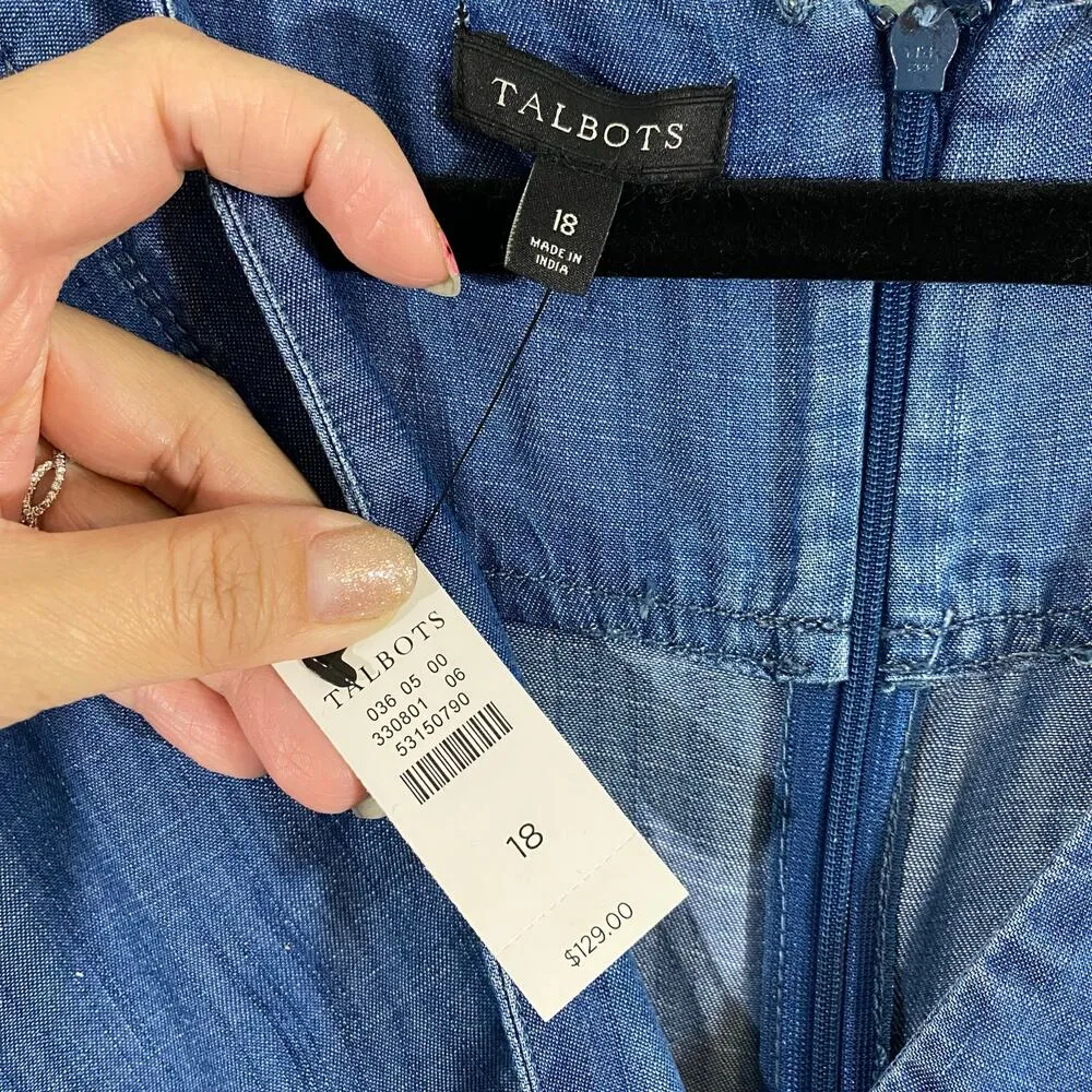 Talbots Blue Chambray Faux Wrap Sleeveless Wide Leg Jumpsuit Size 18 NWT - Image 6