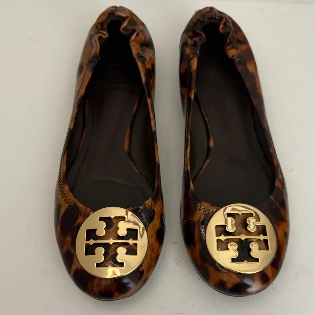 TORY BURCH Reva Patent Leather Leopard Animal Print Ballet Flats Size 7 - Image 2