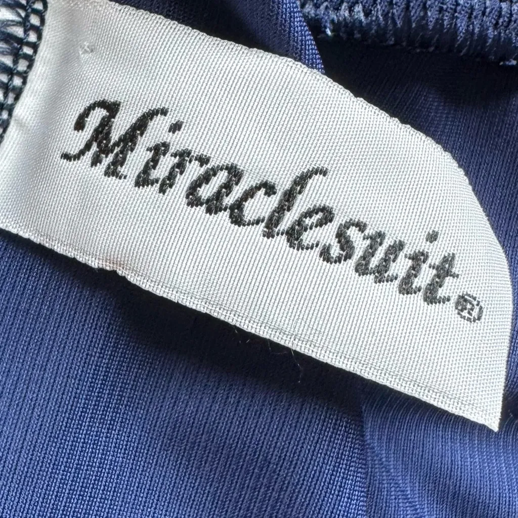 Miraclesuit Sanibel One Piece Swimsuit Sz 10 Navy Blue Side Ruched Faux Wrap - Image 7