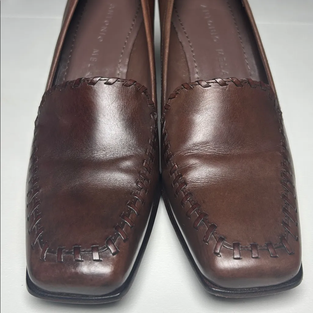 ANTONIO MELANI Shoes Women's Size 8 Brown Leather Blocked Heel A7 Derby Stitched - Image 2