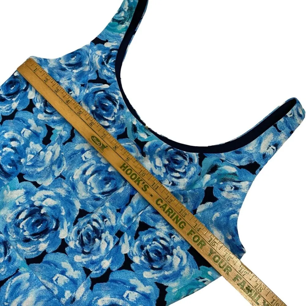 Luxe by Carmen Marc Valvo Blue Floral Sleeveless Pleated Cocktail Dress 8 Summer - Image 7