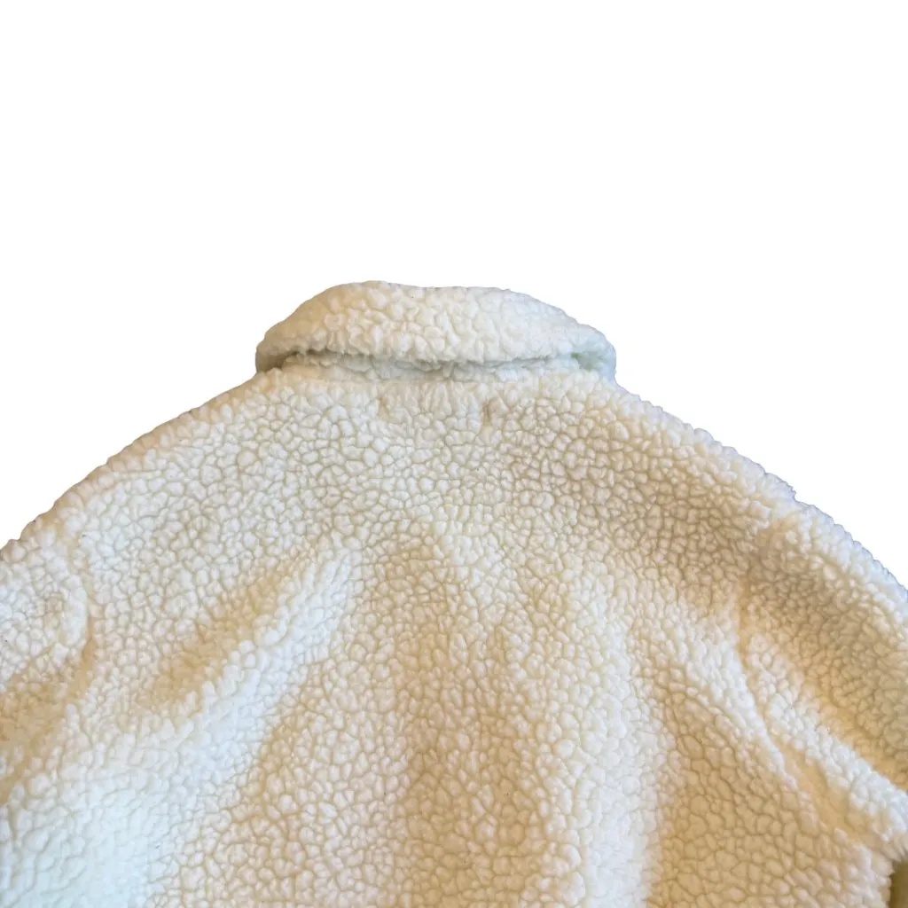 Naked Wardrobe White Cropped Length Sherpa Fleece Fuzzy Jacket Coat Size Medium - Image 6