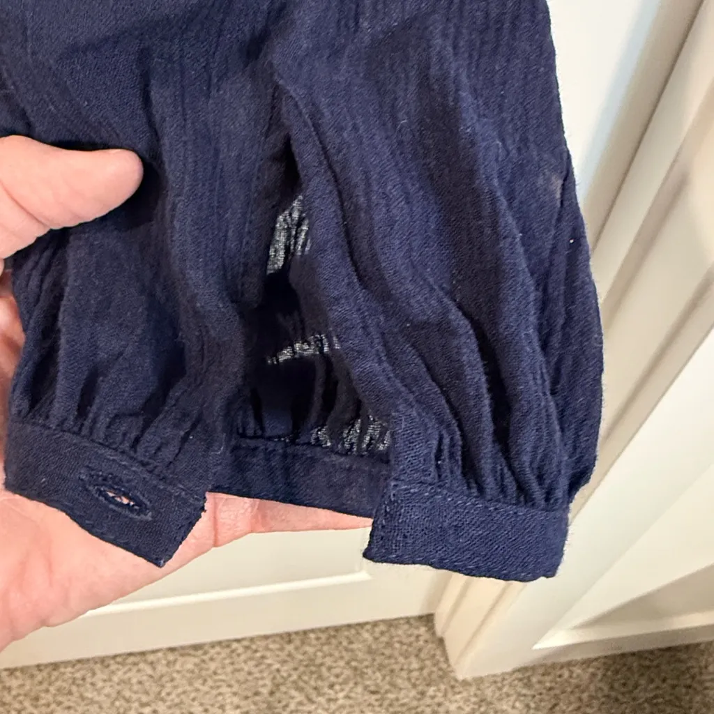 Tory Burch | Kinsley Navy Blue & White Floral Embroidered Top Blouse Keyhole MED - Image 8