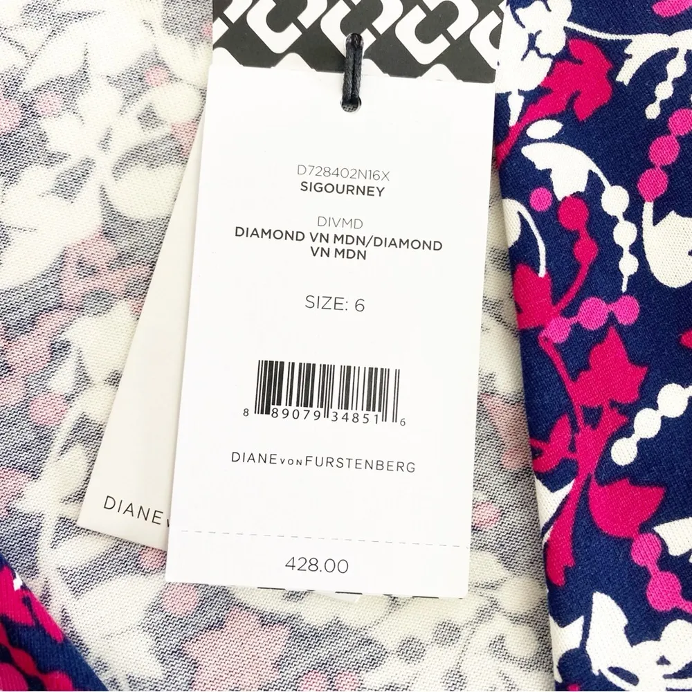 DVF Diane Von Furstenberg Sigourney True Wrap Dress Silk Cotton Floral Blue Pink - Image 10