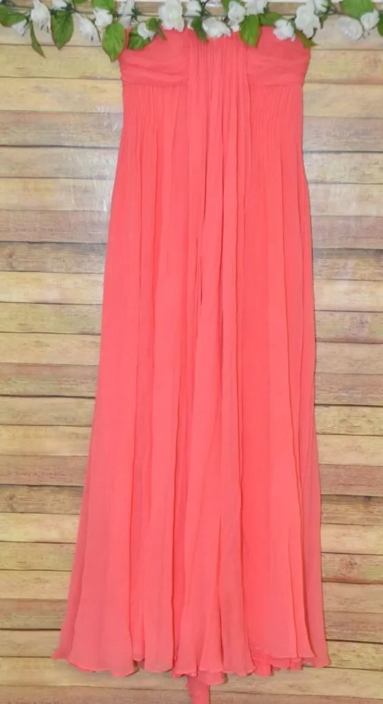 Halston Heritage Chiffon Peach Maxi Dress Womens 2 Silk Strapless Evening Prom - Image 1