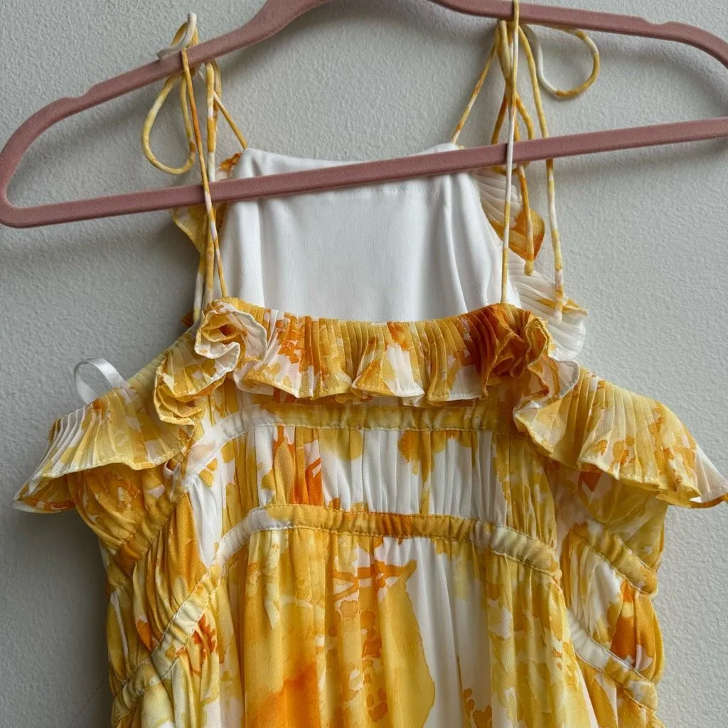BHLDN Ava Floral Yellow Organza Halter Ruffle Midi Tier Lace Party Size Small - Image 6