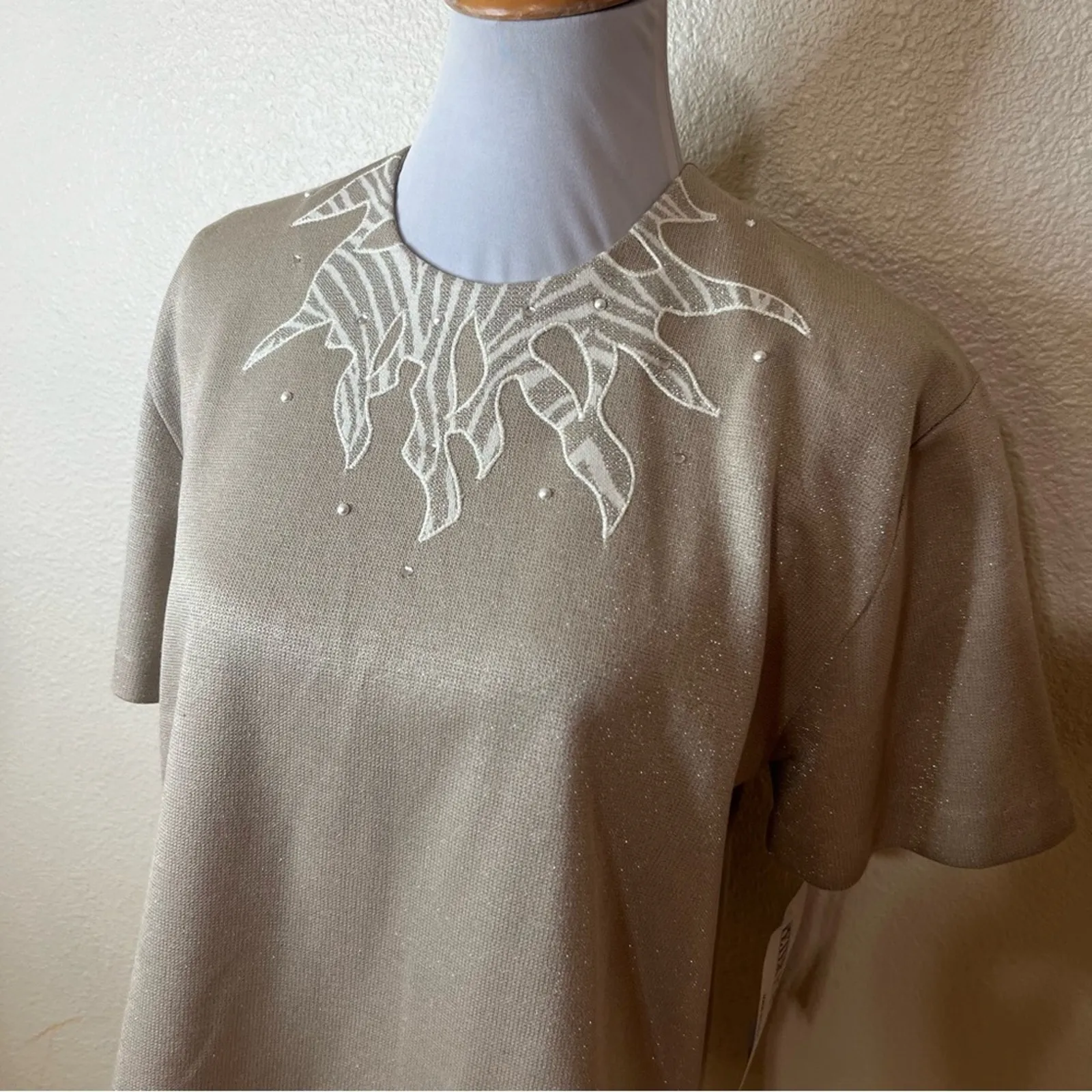 Vintage Deadstock | Peter Popovitch shimmer short sleeve blouse NEW MEDIUM White - Image 2