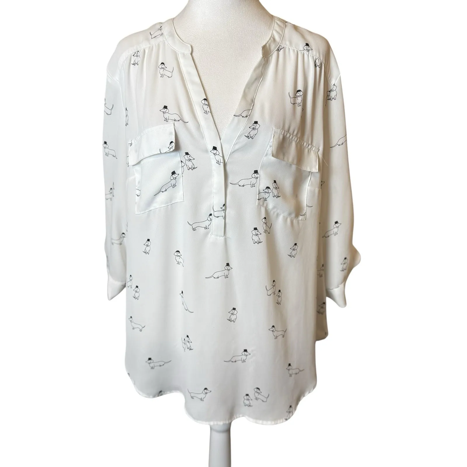 Torrid Harper Blouse Size 1 White Sheer Pullover Tunic Dachshund Weiner Dog - Image 2