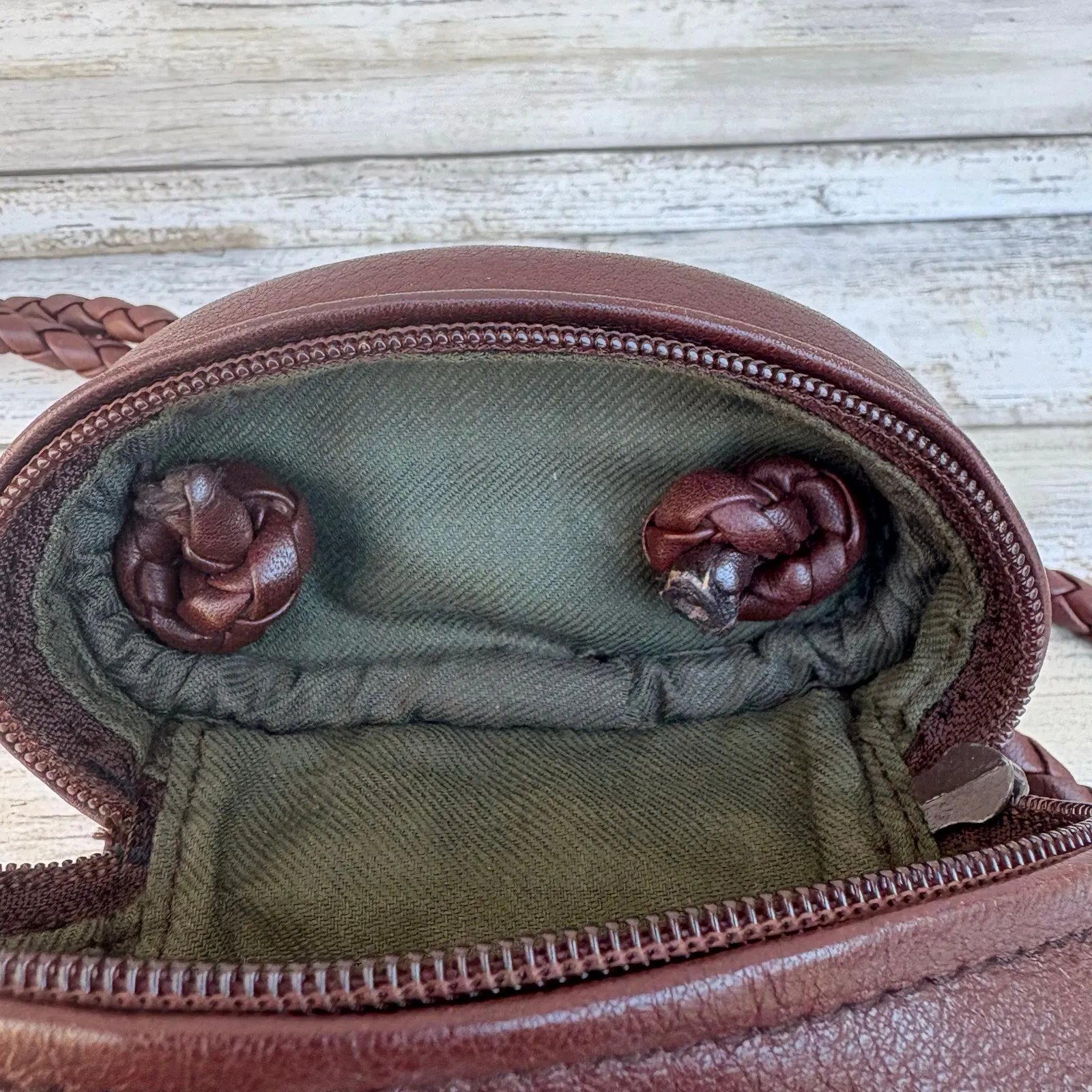 Brighton One World Mini Bag Bucket Purse Brown Braided Leather Crossbody Boho - Image 11