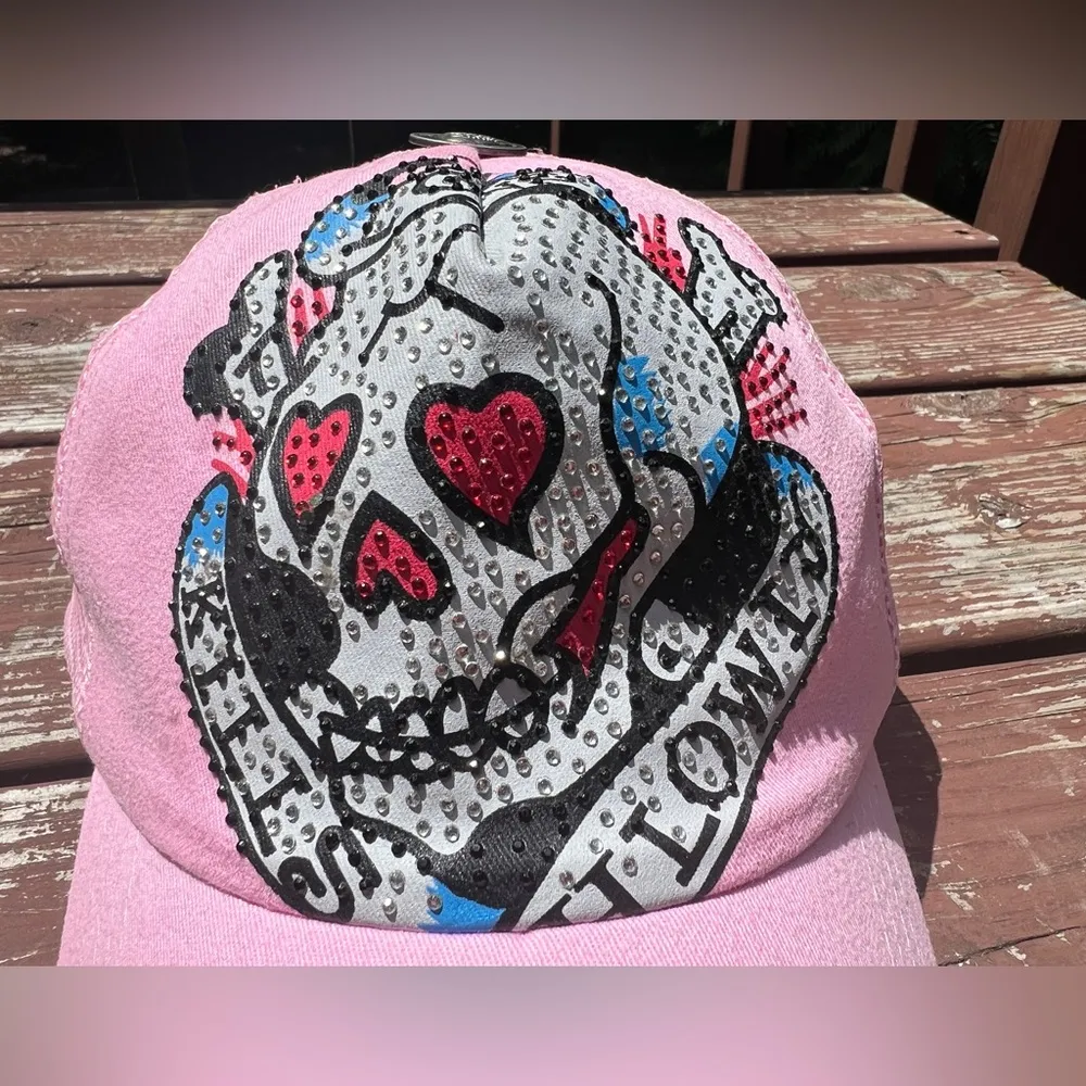ED HARDY Christian Audigier VTG Tattoo Wear Rhinestone Grunge Trucker Hat|Y2K - Image 2