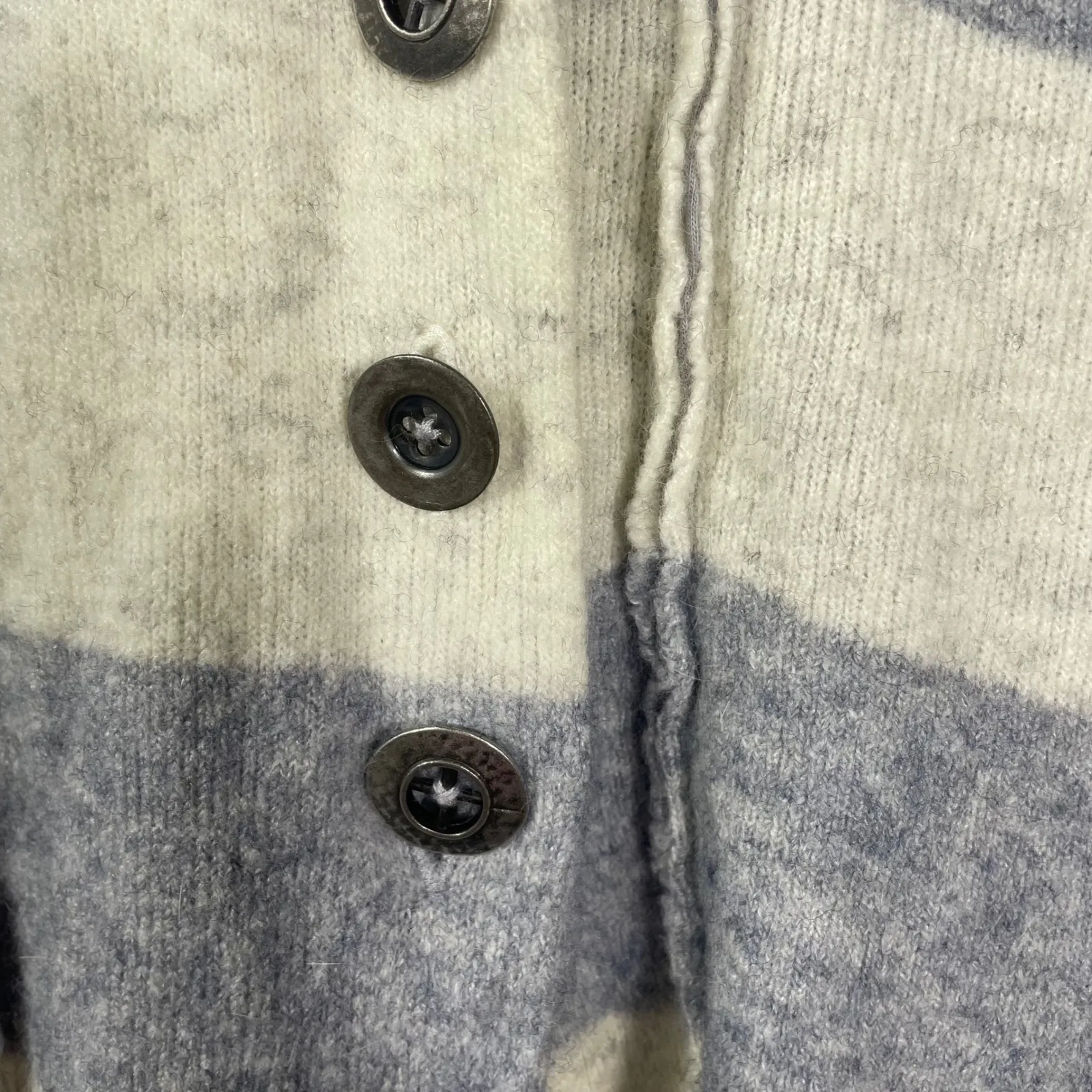 Free People Women's Striped Wool Blend Cardigan Hoodie Sweater Gray White Medium - Image 4