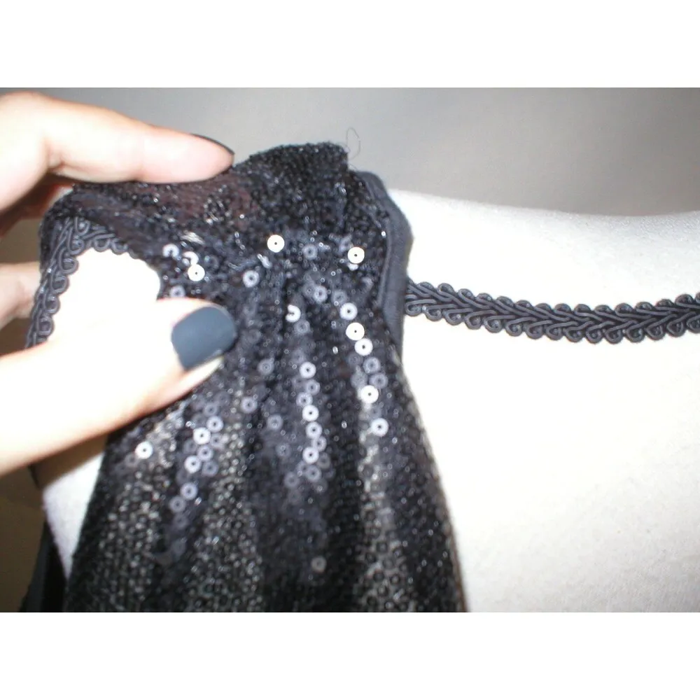 Womens M New Bar III Black Sequin Tank Dress Mini Party Short Date Blouson Cute - Image 3