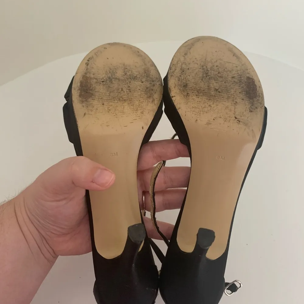 Marc Fisher Black Satin Ankle Strap Sandal Heel - Image 6