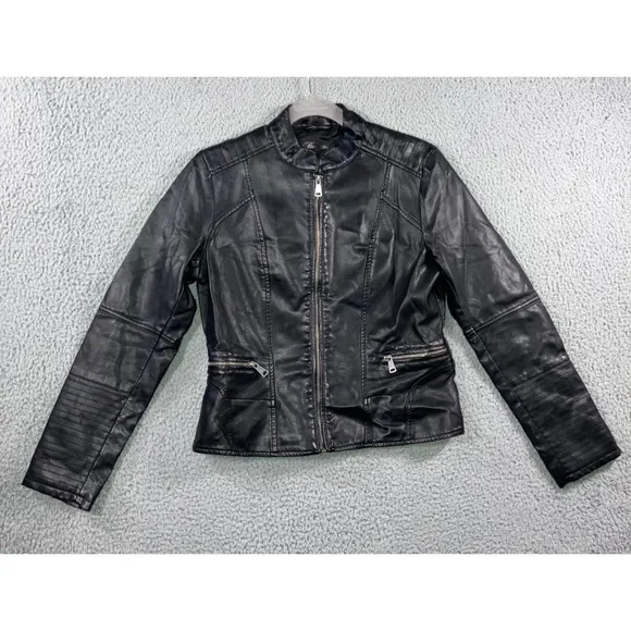 Baccini Faux Leather Jacket Women Medium Petite Motorcycle - Image 2
