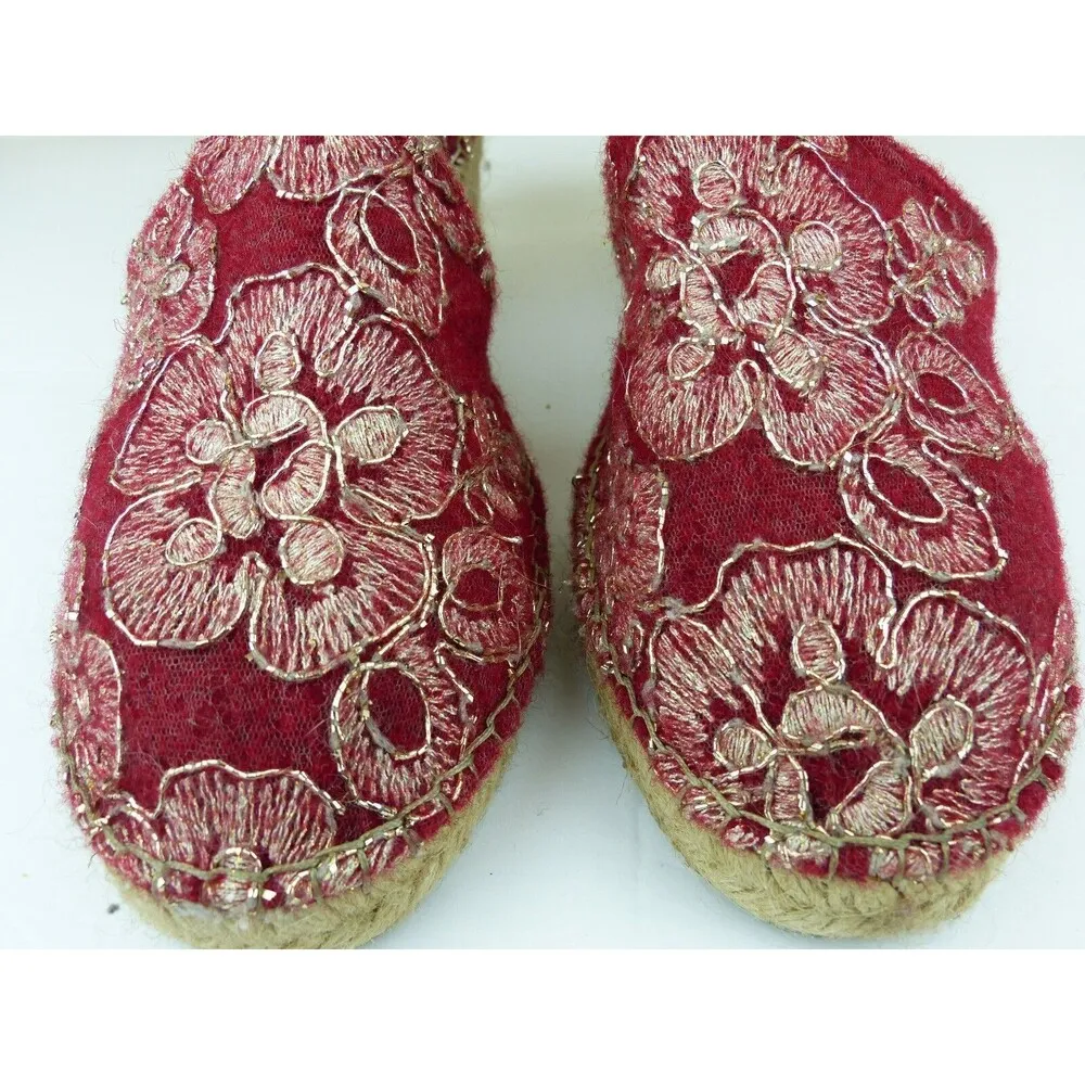 Toni Pons Wedge Espadrilles Sandal Women 42, 11 Red Embroidered Floral Wool Boho - Image 6