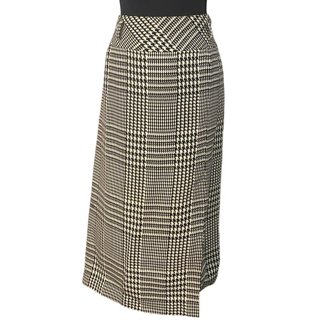 Classic Tailored Black White Houndstooth Plaid Midi Skirt Sze 10 Timeless Career - Image 2