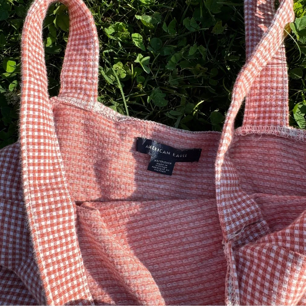 American Eagle Pink Gingham Square Neck Corset Style Crop Top - Image 4