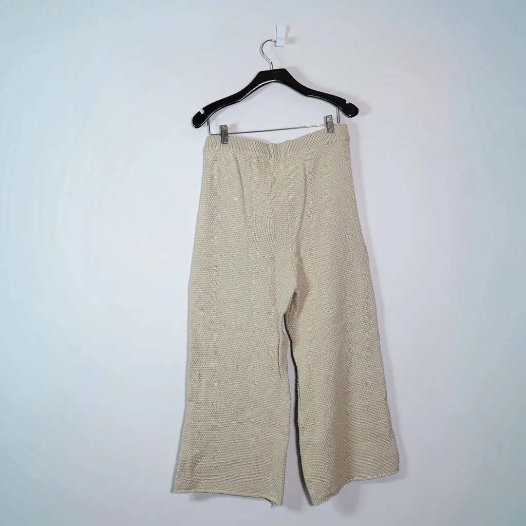 Free People Hailey Cotton Chunky Knit Stretch Flared Crop Sweater Pants Alfalfa - Image 4