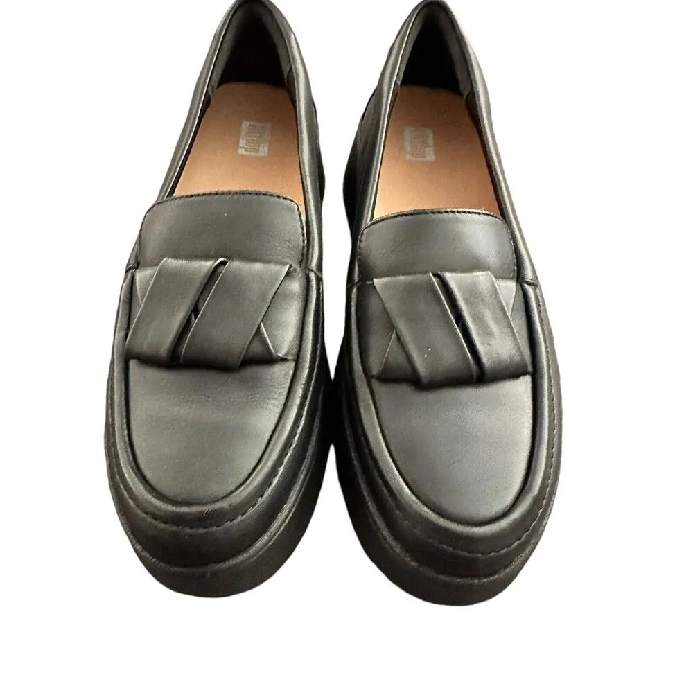 Fitflop Womens F-Mode Leather Flatform Slip On Loafers Shoes - Image 3