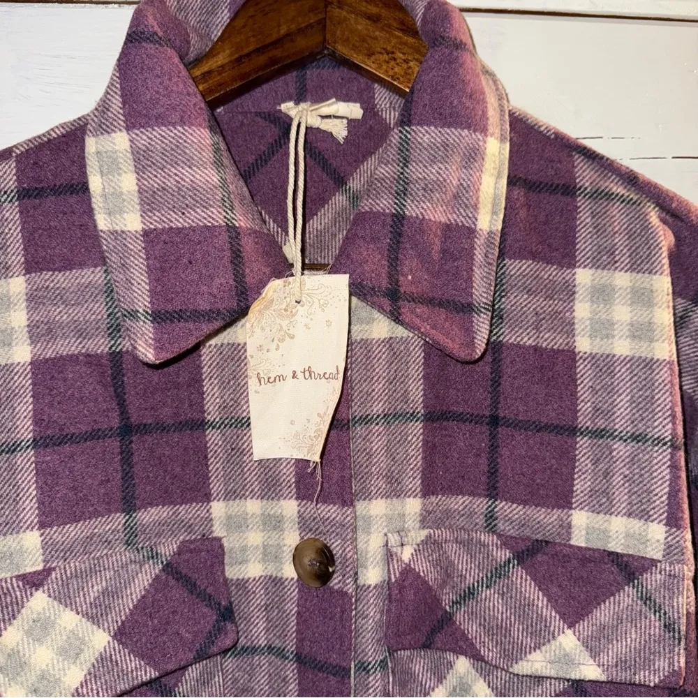 Hem & Thread Purple Plaid Shacket - Image 5