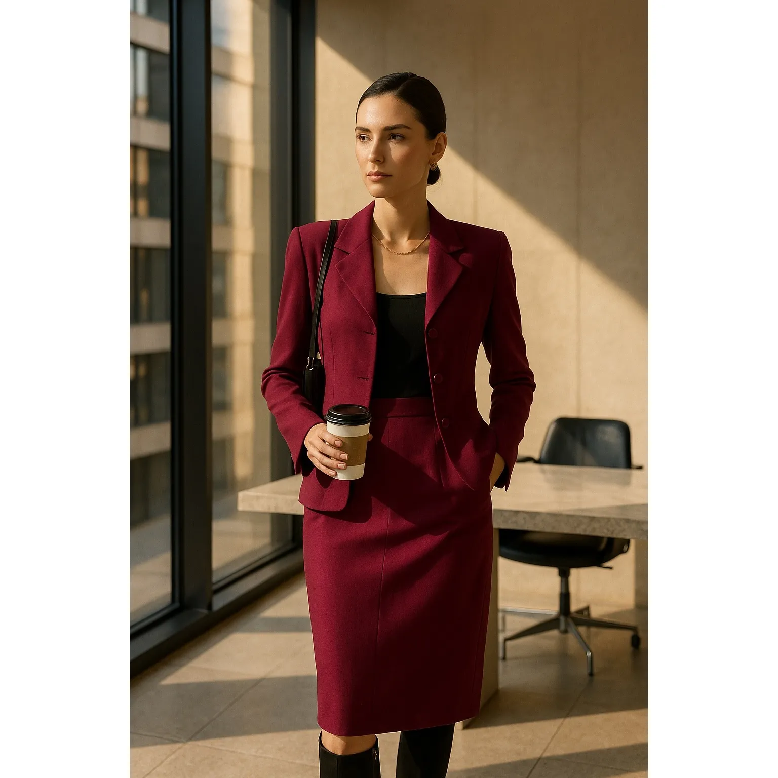 Vintage Silk Skirt Suit Set Morgan Taylor Jacket Burgundy Office Power Suit 10P - Image 2
