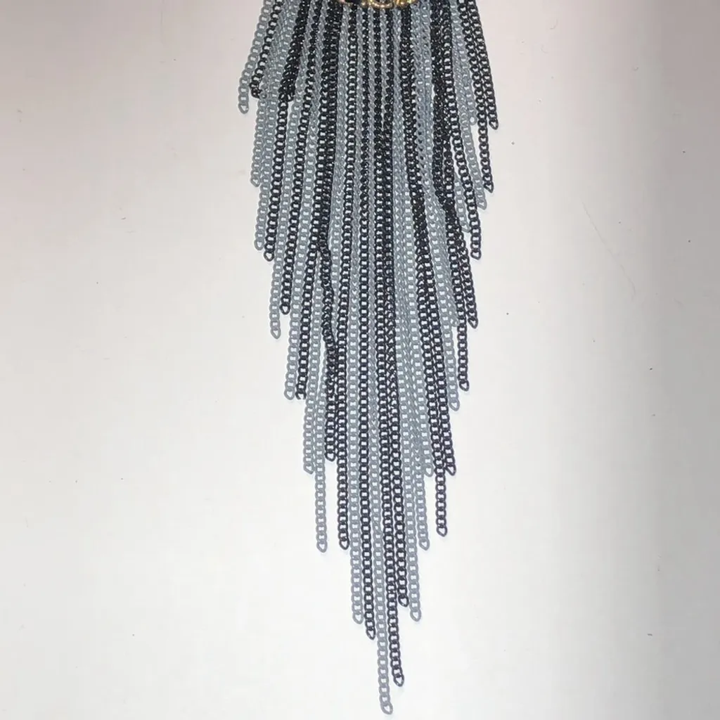 Gold Tone Faux Pearl Mixed Metal Dangling Chain Boho Brooch Shoulder Pin Black - Image 3