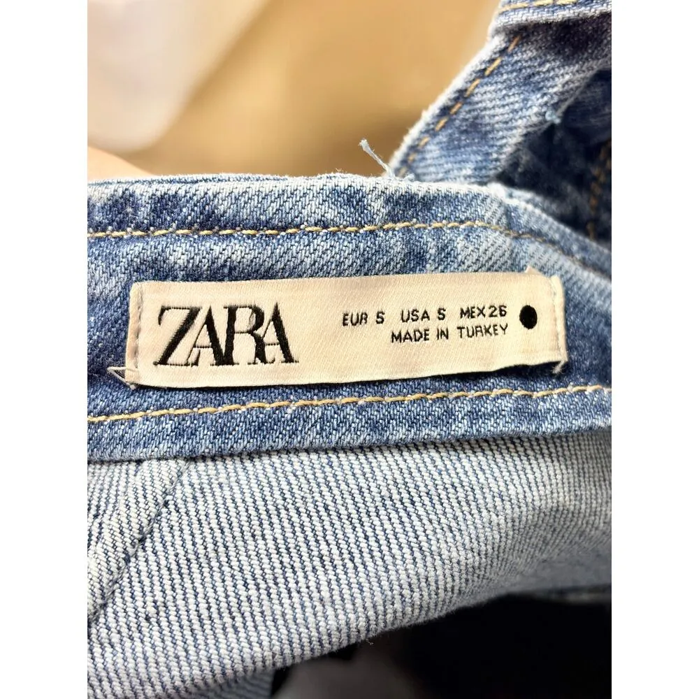 Zara Sleeveless Square Neck Crossback Strap Denim Mini Dress Blue Women's Size S - Image 5