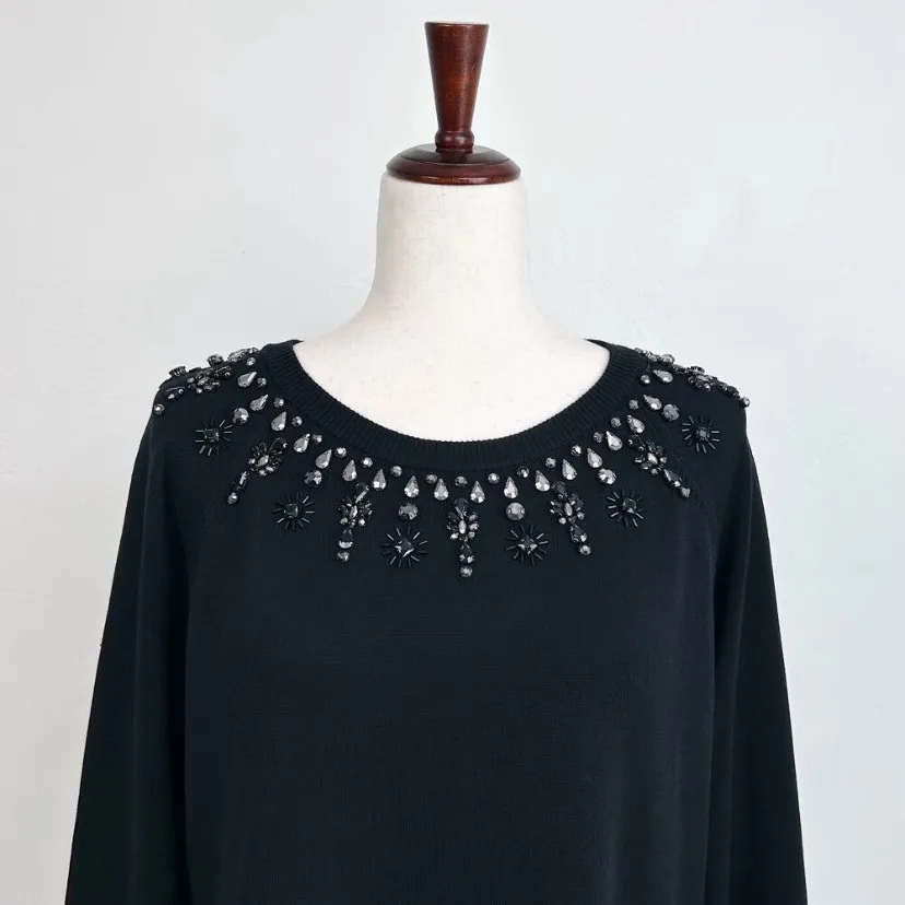 $129 Talbots Black Beaded Fair Isle Design Sweater RSVP - Image 5