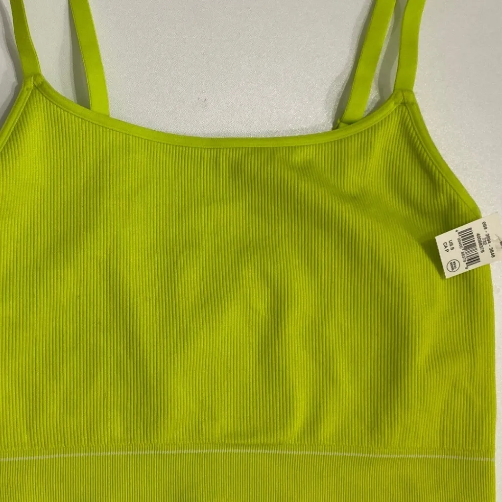 Aerie Real Good Ribbed Seamless Sports Bra Crop Tank Top Lime Green Size S NWT - Image 5